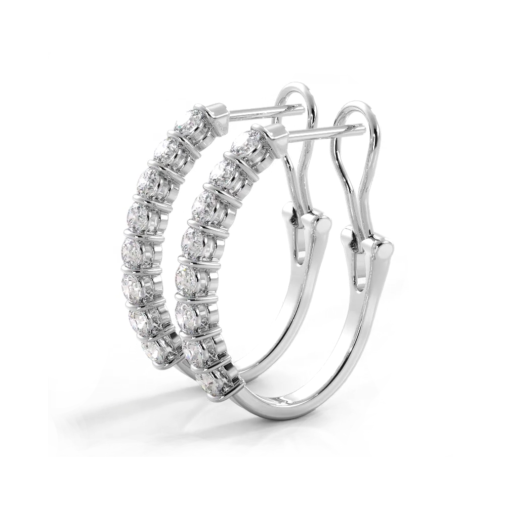 1.0 ct. Bar Set Round Diamond Oval Shaped Hoop Earrings-VIRABYANI